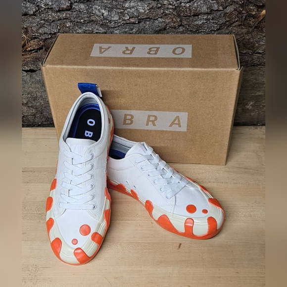 OBRA white blue n orange low lace up sneaker size 9mens - Picture 3 of 7